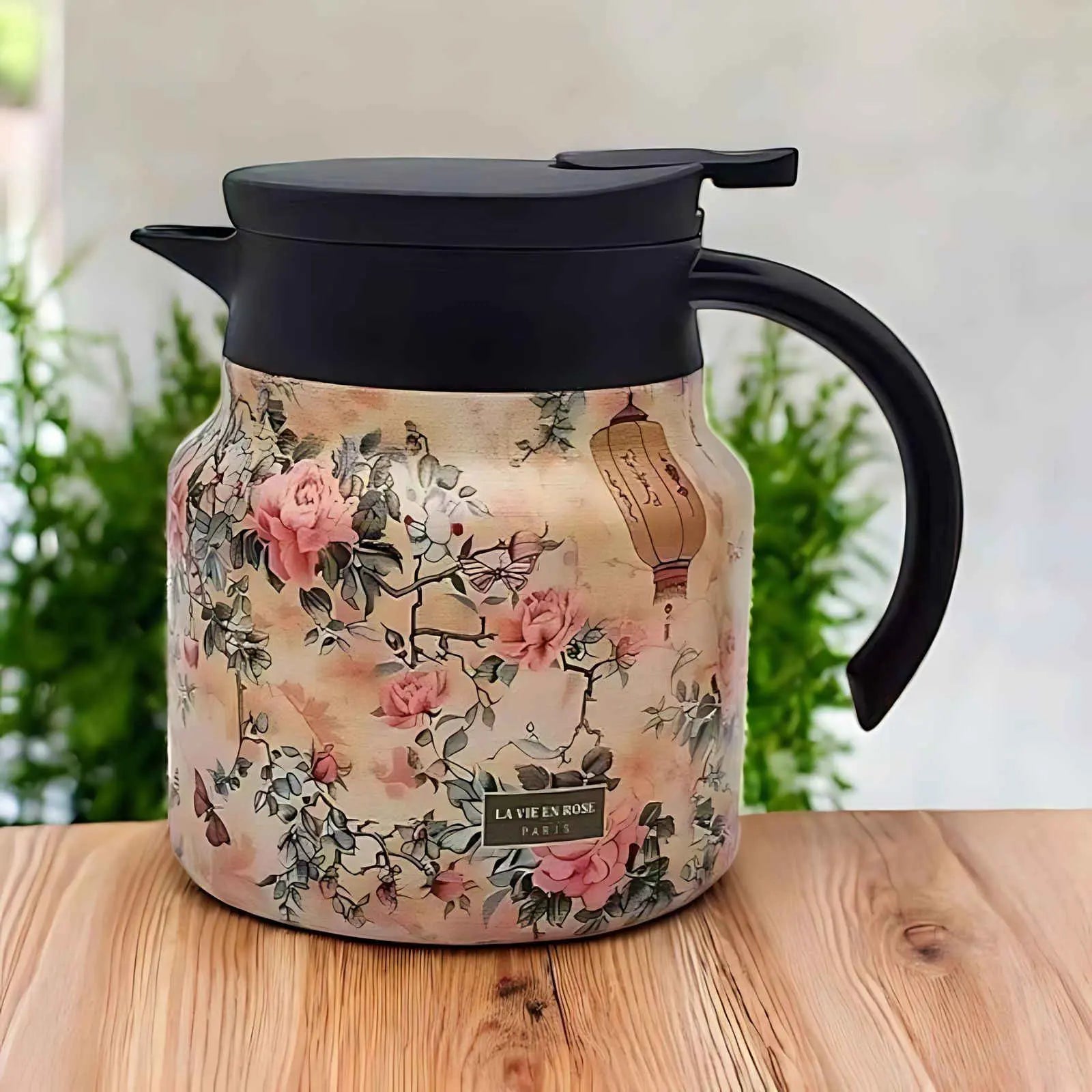 Teapot Stainless Steel Insulated Infuser Floral Pattern Daily Tea Serving Kitchen Carafe Drip Free Pouring | Thomler