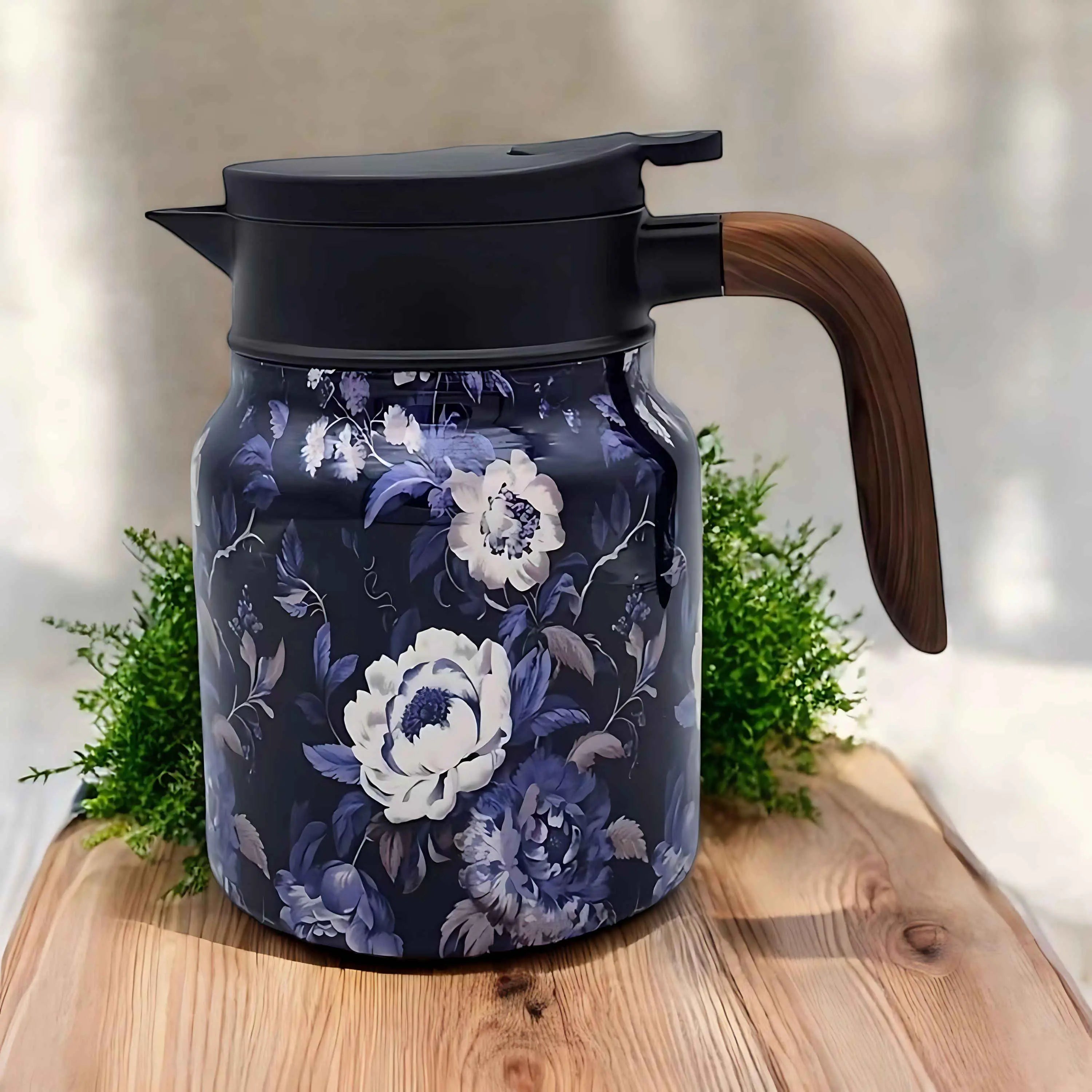Teapot Stainless Steel Insulated Infuser Floral Pattern Daily Tea Serving Kitchen Carafe Drip Free Pouring | Thomler