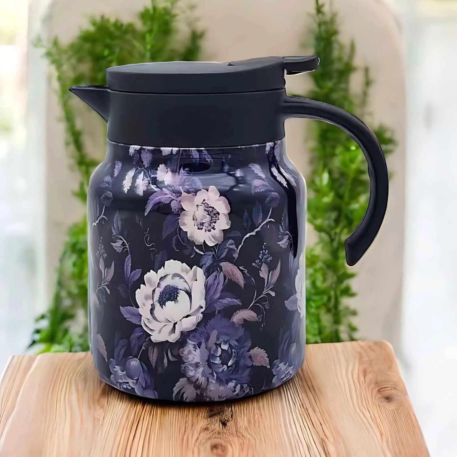 Teapot Stainless Steel Insulated Infuser Floral Pattern Daily Tea Serving Kitchen Carafe Drip Free Pouring | Thomler