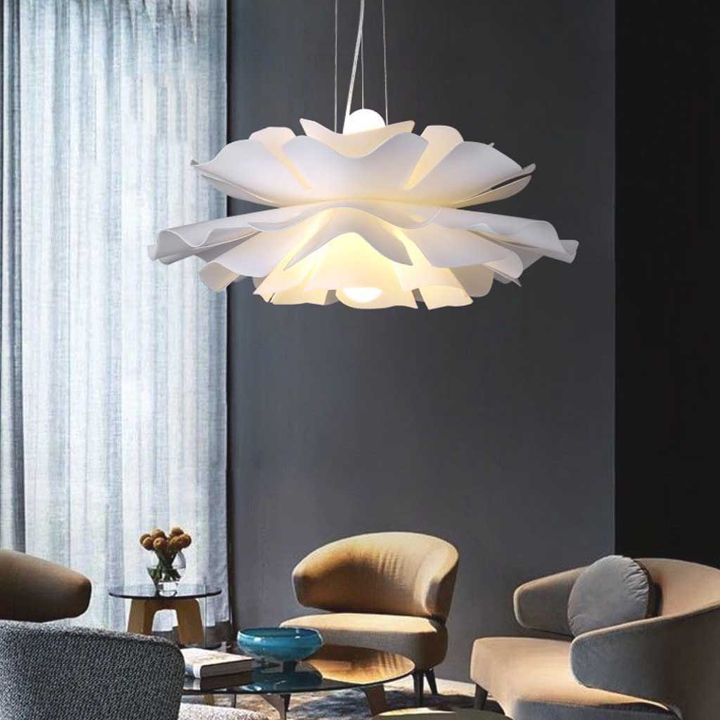 Chandelier Acrylic 19.7 in Modern Elegant Lotus Flower White Living Room Bedroom Dining Room Pendant Light Adjustable LED | Thomler