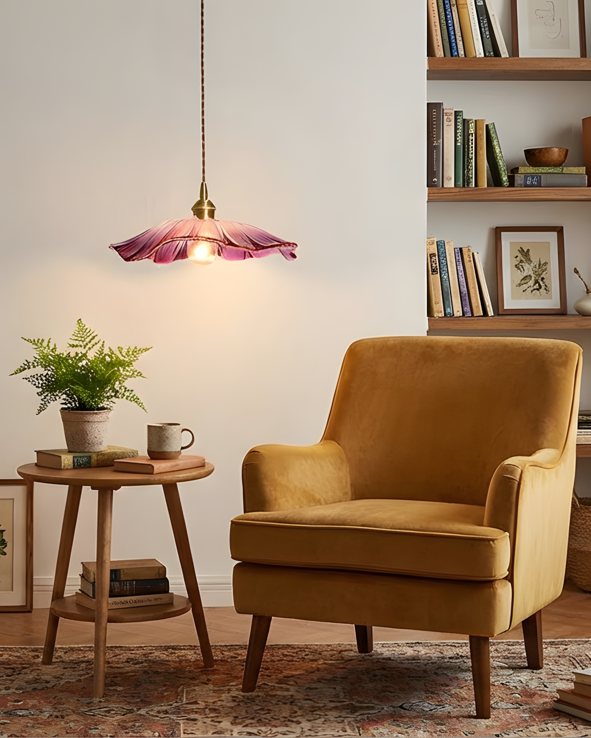 Pendant Light Glass Flower Shade 11 in x 5.1 in Pink Clear Green Dining Room Kitchen Island Hanging Ceiling Lamp | Thomler