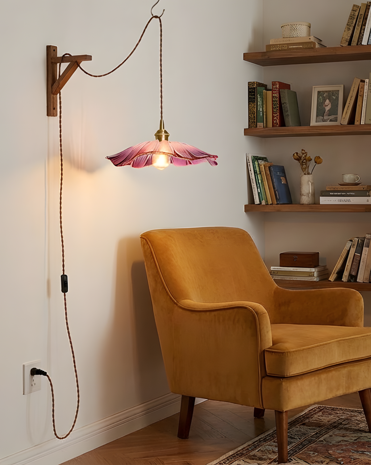 Pendant Light Glass Flower Shade 11 in x 5.1 in Pink Clear Green Dining Room Kitchen Island Hanging Ceiling Lamp | Thomler