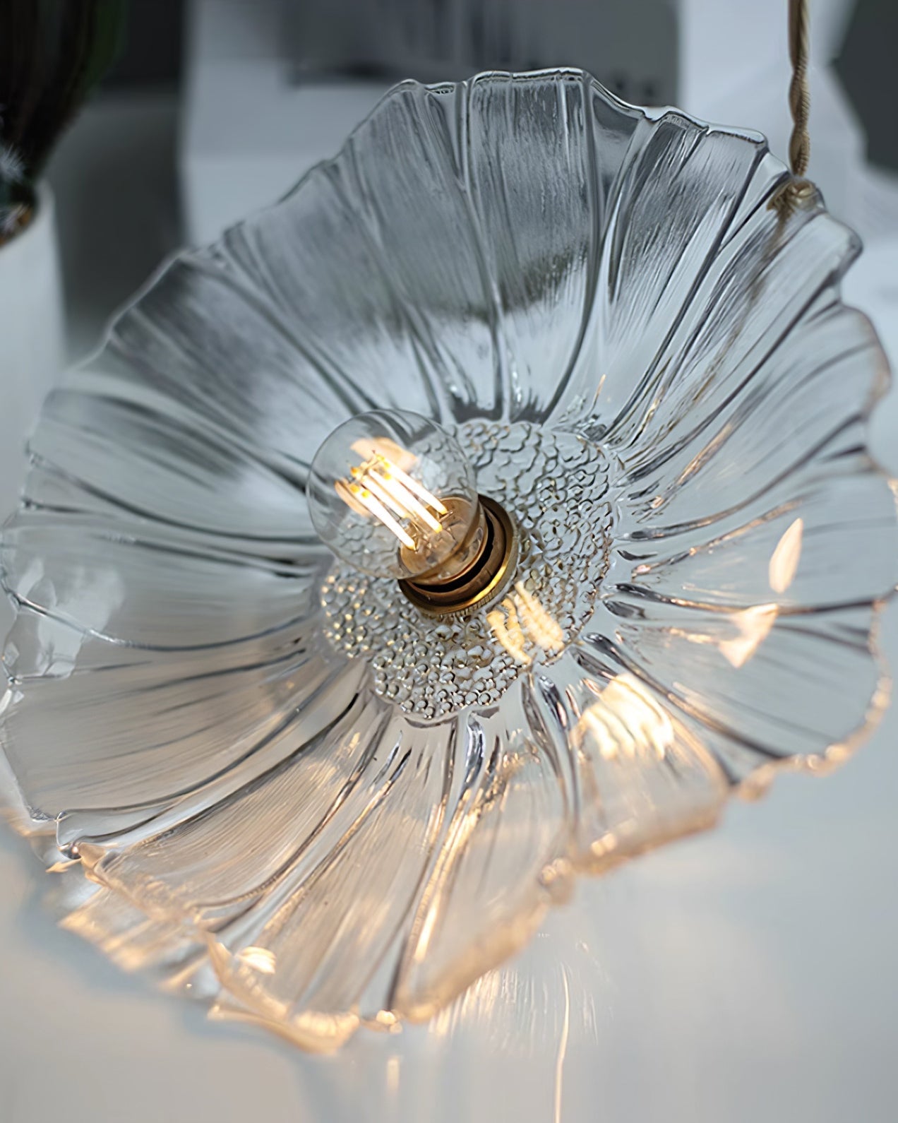 Pendant Light Glass Flower Shade 11 in x 5.1 in Pink Clear Green Dining Room Kitchen Island Hanging Ceiling Lamp | Thomler