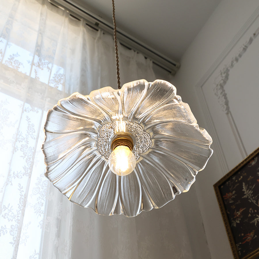 Floral Glass Pendant or Flush Mount Light – Vintage Brass Accent Fixture for Dining Room, Bedroom | Thomler