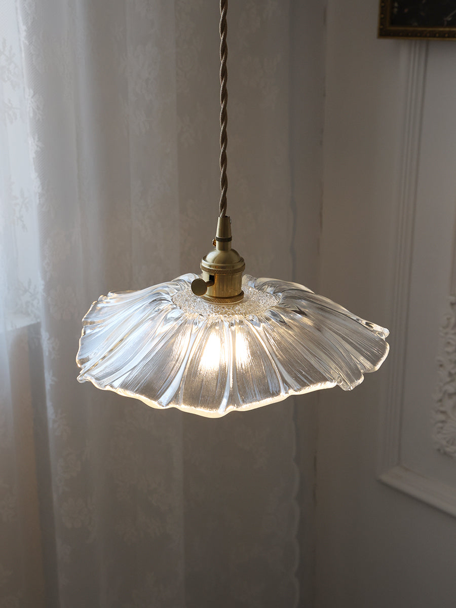 Pendant Light Glass Flower Shade 11 in x 5.1 in Pink Clear Green Dining Room Kitchen Island Hanging Ceiling Lamp | Thomler