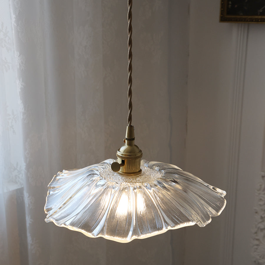 Floral Glass Pendant or Flush Mount Light – Vintage Brass Accent Fixture for Dining Room, Bedroom | Thomler