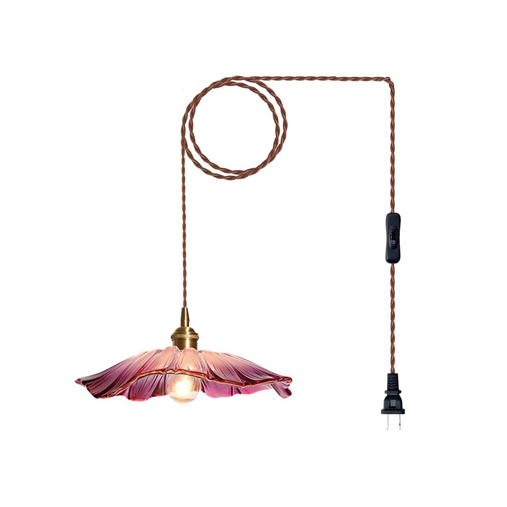 Pendant Light Glass Flower Shade 11 in x 5.1 in Pink Clear Green Dining Room Kitchen Island Hanging Ceiling Lamp | Thomler