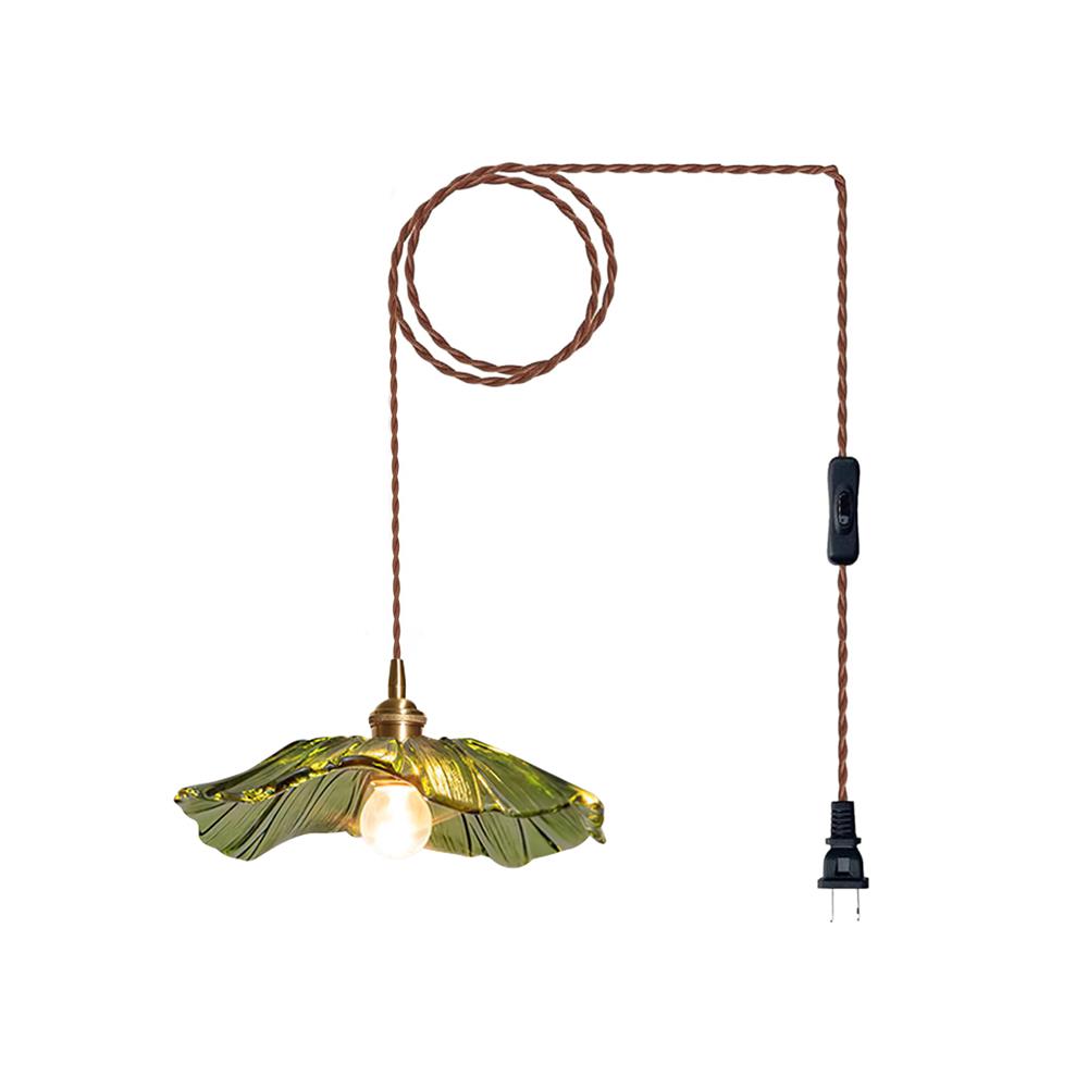 Pendant Light Glass Flower Shade 11 in x 5.1 in Pink Clear Green Dining Room Kitchen Island Hanging Ceiling Lamp | Thomler