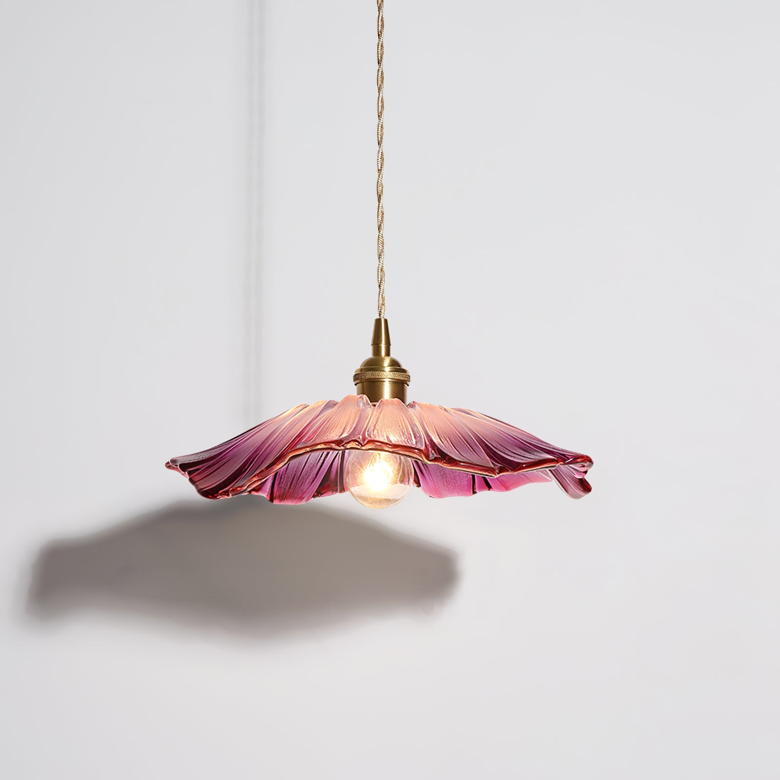 Pendant Light Glass Flower Shade 11 in x 5.1 in Pink Clear Green Dining Room Kitchen Island Hanging Ceiling Lamp | Thomler