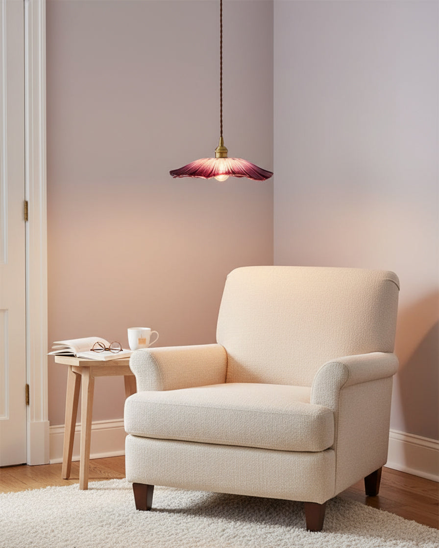 Pendant Light Glass Flower Shade 11 in x 5.1 in Pink Clear Green Dining Room Kitchen Island Hanging Ceiling Lamp | Thomler
