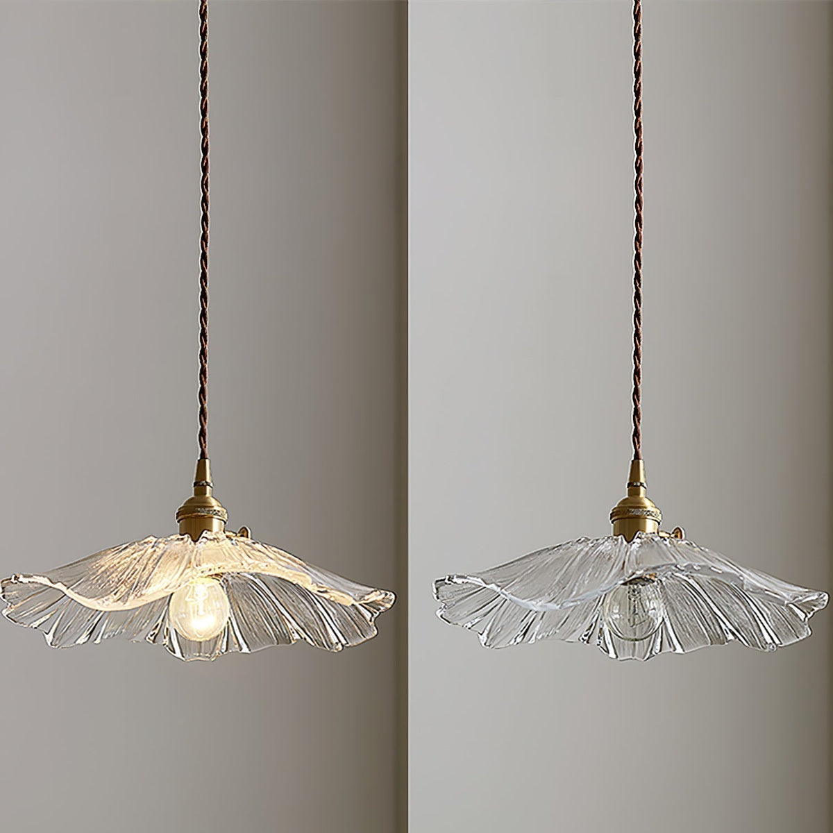 Floral Glass Pendant or Flush Mount Light – Vintage Brass Accent Fixture for Dining Room, Bedroom | Thomler