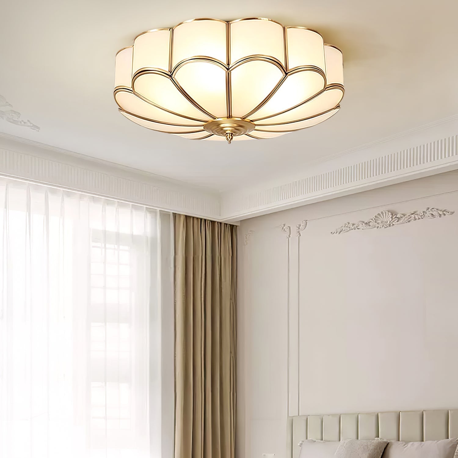 Ceiling Lamp Glass Brass 40.0 cm Round Gold Living Room Dining Room Hallway Soft Lighting | Thomler
