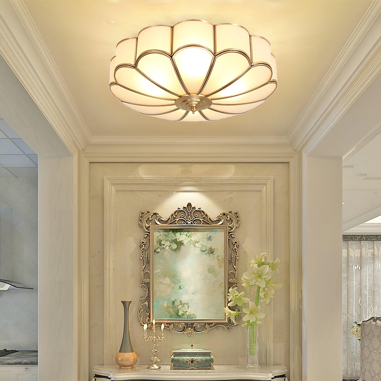 Ceiling Lamp Glass Brass Round Gold Living Room Hallway Dining Room Diffused Light Classic Flush Mount Fixture | Thomler