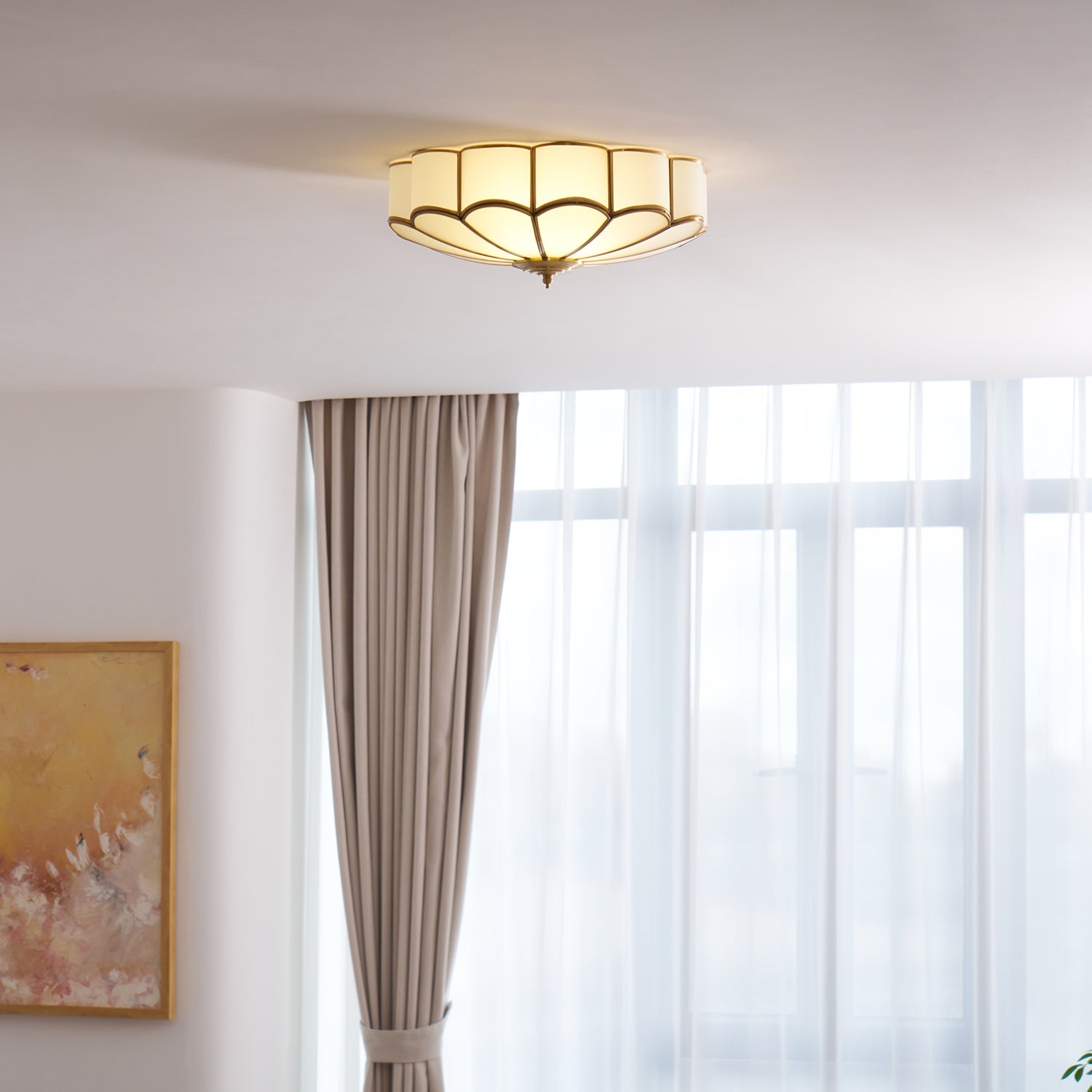 Flower Shape Glass Recessed Ceiling Light 17.7 in Brass Bedroom Study Balcony Indoor Lighting Decorative Fixture | Thomler