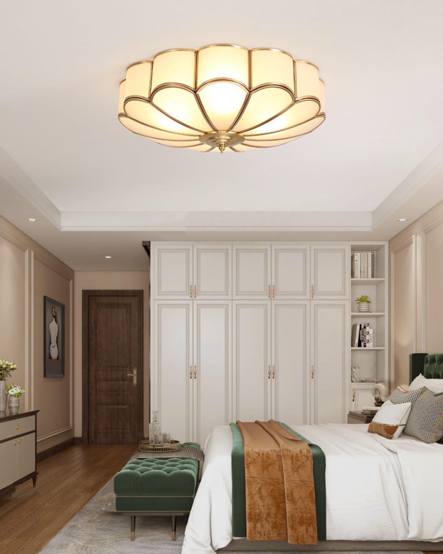 Flower Shape Glass Recessed Ceiling Light 17.7 in Brass Bedroom Study Balcony Indoor Lighting Decorative Fixture | Thomler
