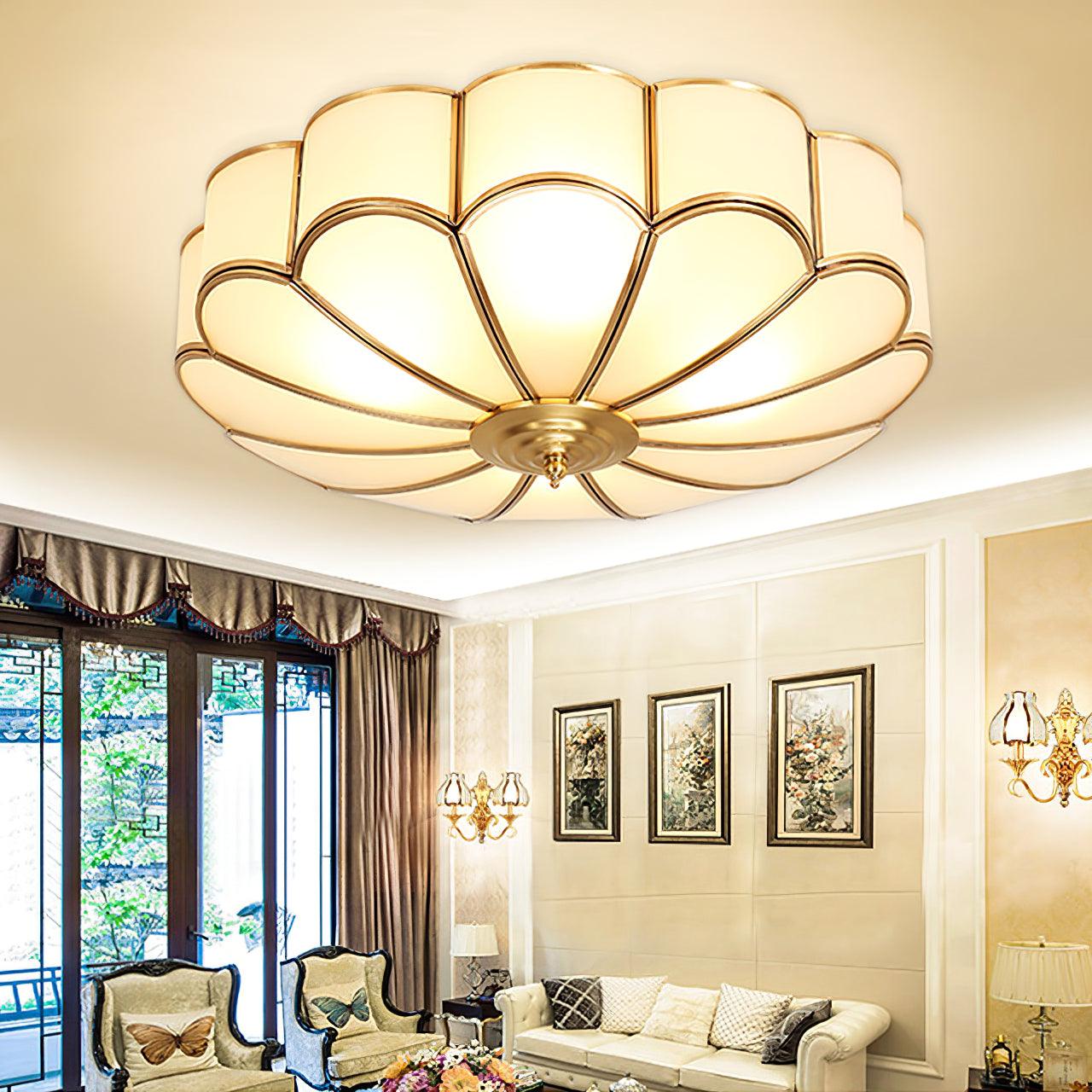 Ceiling Lamp Glass Brass 40.0 cm Round Gold Living Room Dining Room Hallway Soft Lighting | Thomler