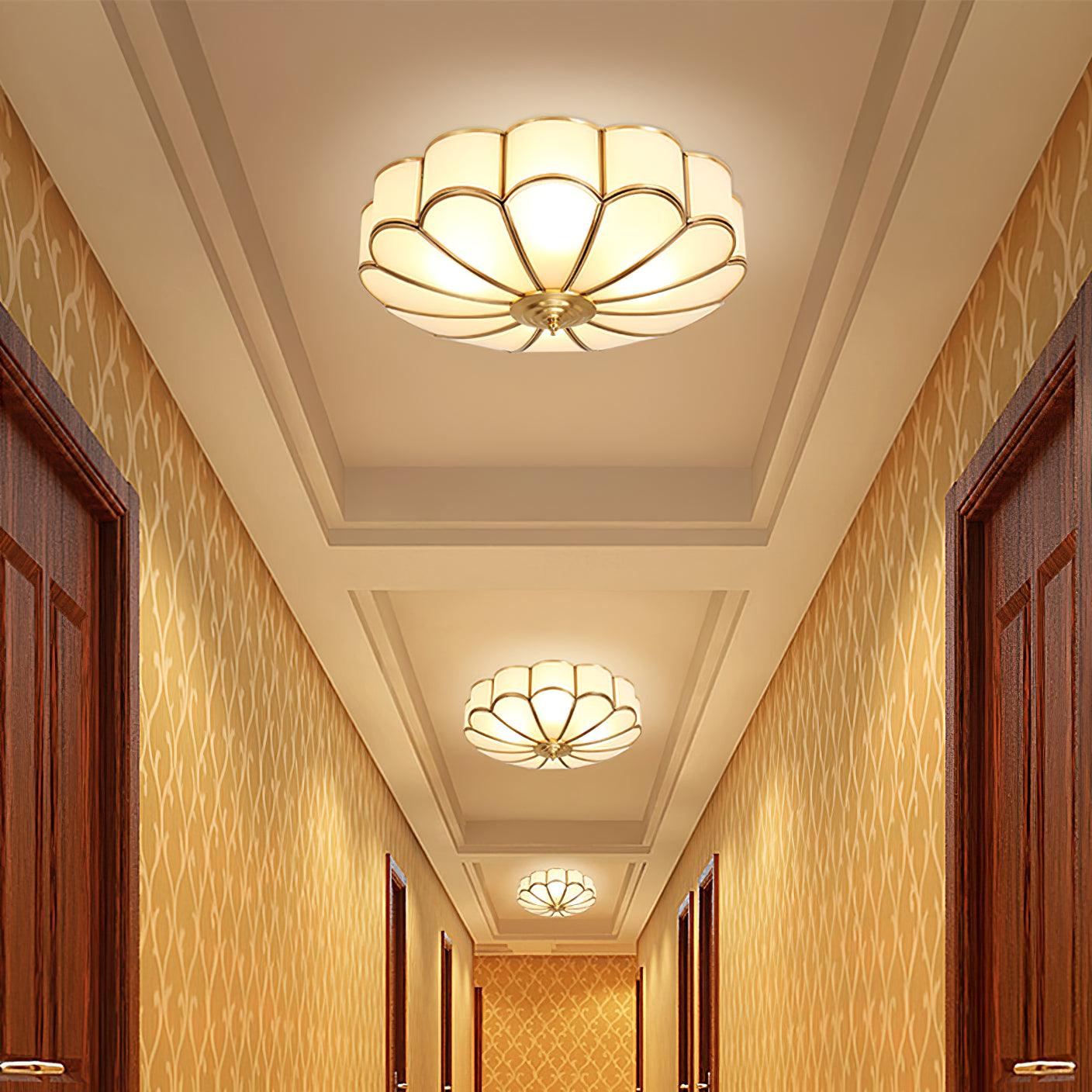 Flower Shape Glass Recessed Ceiling Light 17.7 in Brass Bedroom Study Balcony Indoor Lighting Decorative Fixture | Thomler
