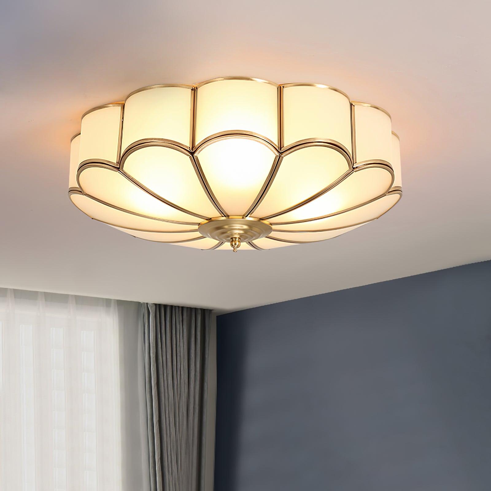 Flower Shape Glass Recessed Ceiling Light 17.7 in Brass Bedroom Study Balcony Indoor Lighting Decorative Fixture | Thomler