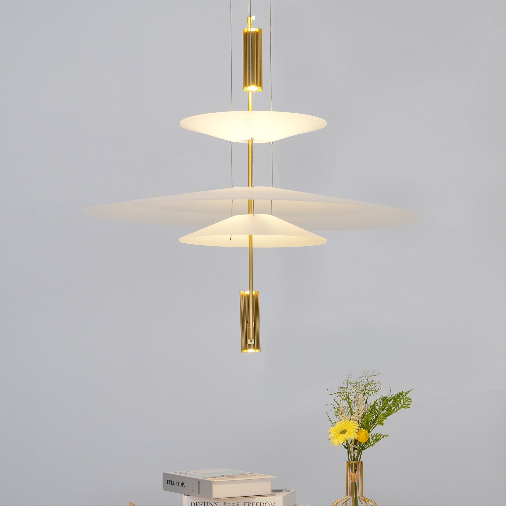Pendant Light Metal 26 in White LED Ceiling Chandelier Indoor Dining Room Living Area Hanging Lamp | Thomler