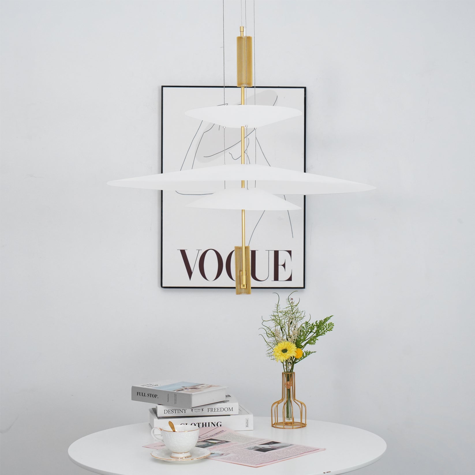 Pendant Light Metal 26 in White LED Ceiling Chandelier Indoor Dining Room Living Area Hanging Lamp | Thomler