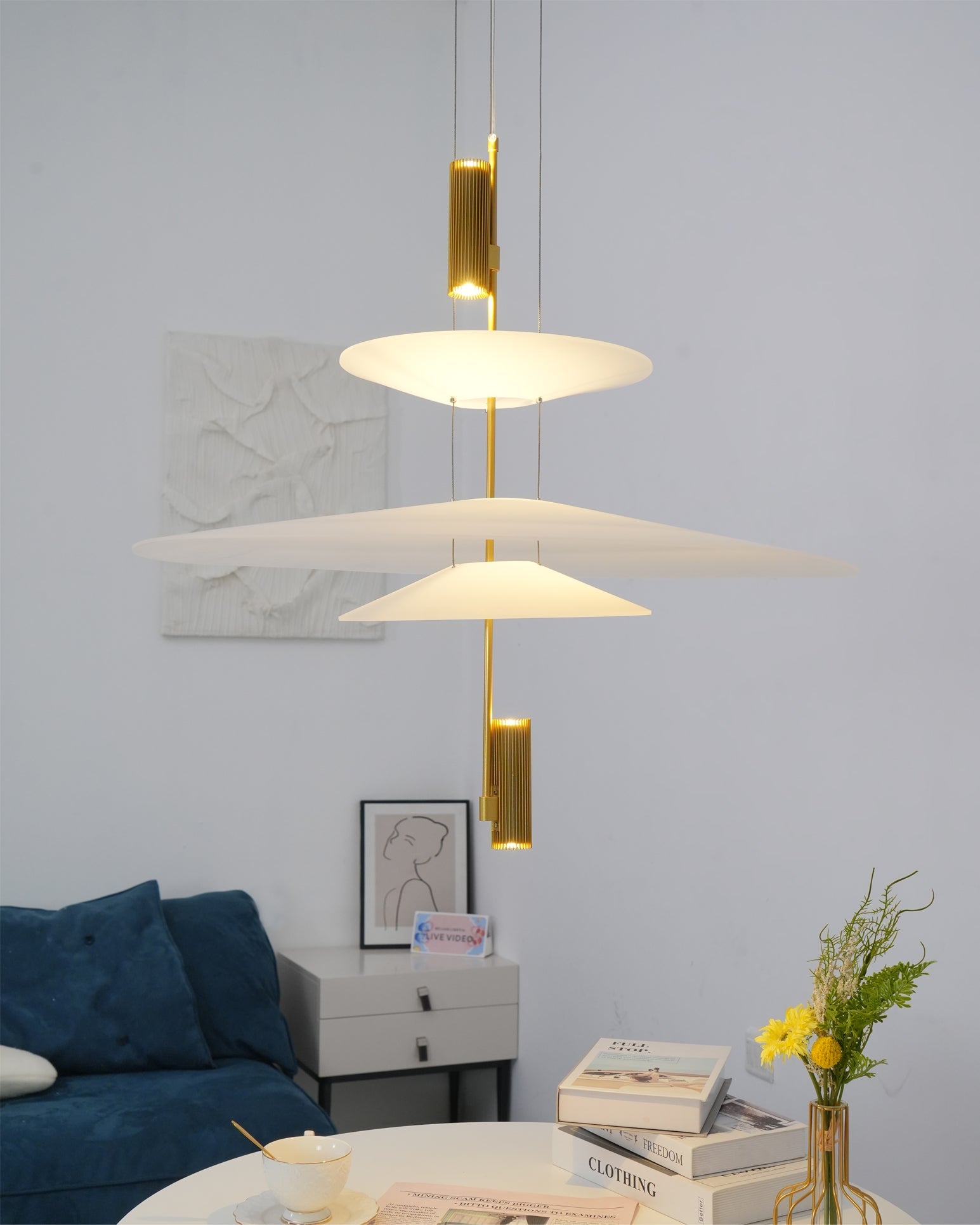Pendant Light Metal 26 in White LED Ceiling Chandelier Indoor Dining Room Living Area Hanging Lamp | Thomler