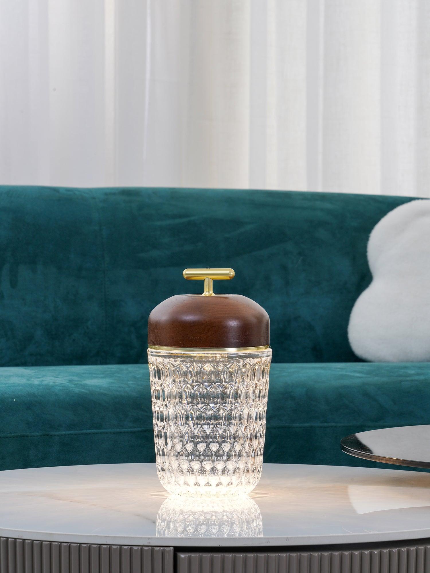 Table Lamp Wood Crystal 11.4 in Portable Walnut Desk Nightstand Lighting USB Warm White | Thomler