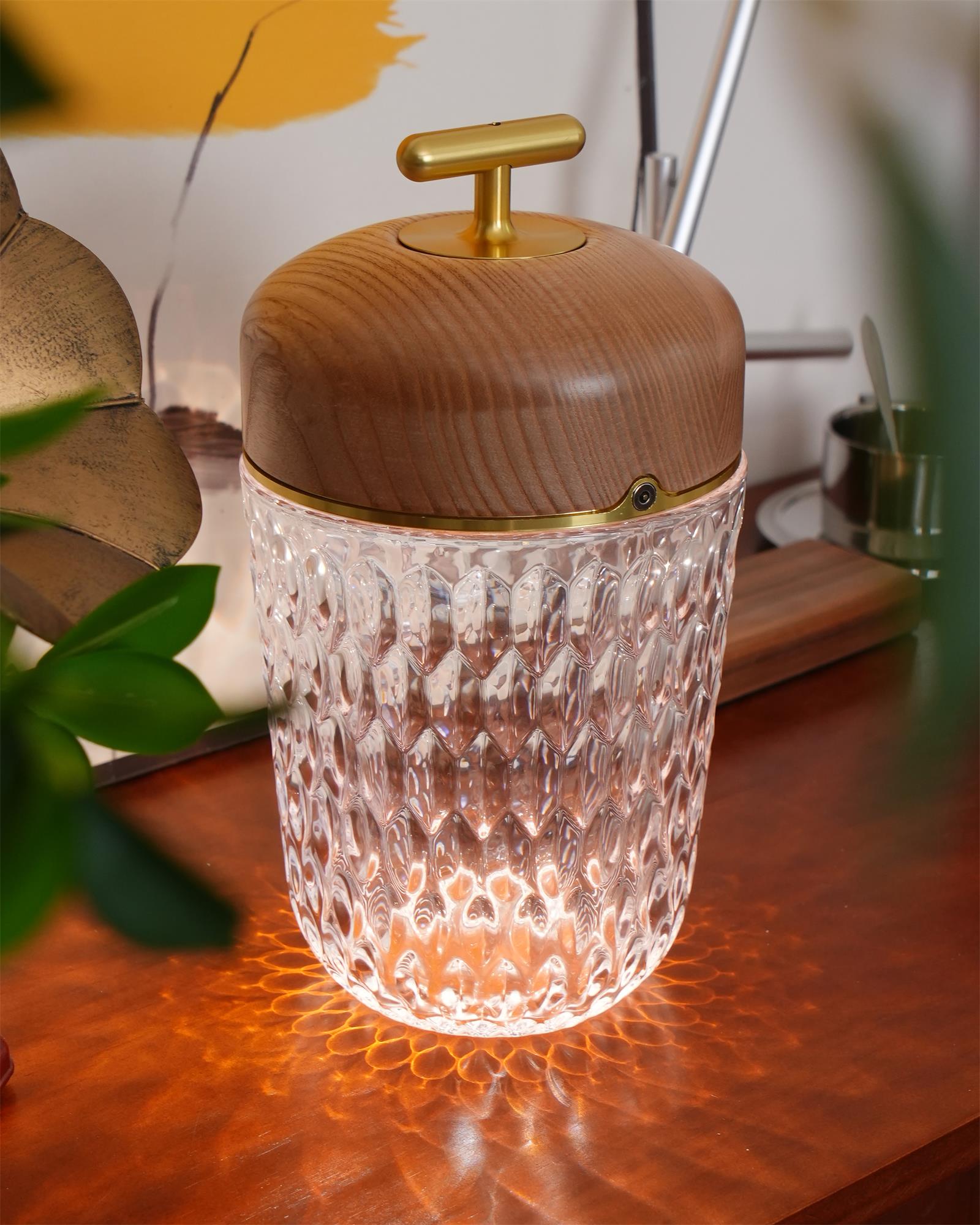 Table Lamp Wood Crystal 11.4 in Portable Walnut Desk Nightstand Lighting USB Warm White | Thomler