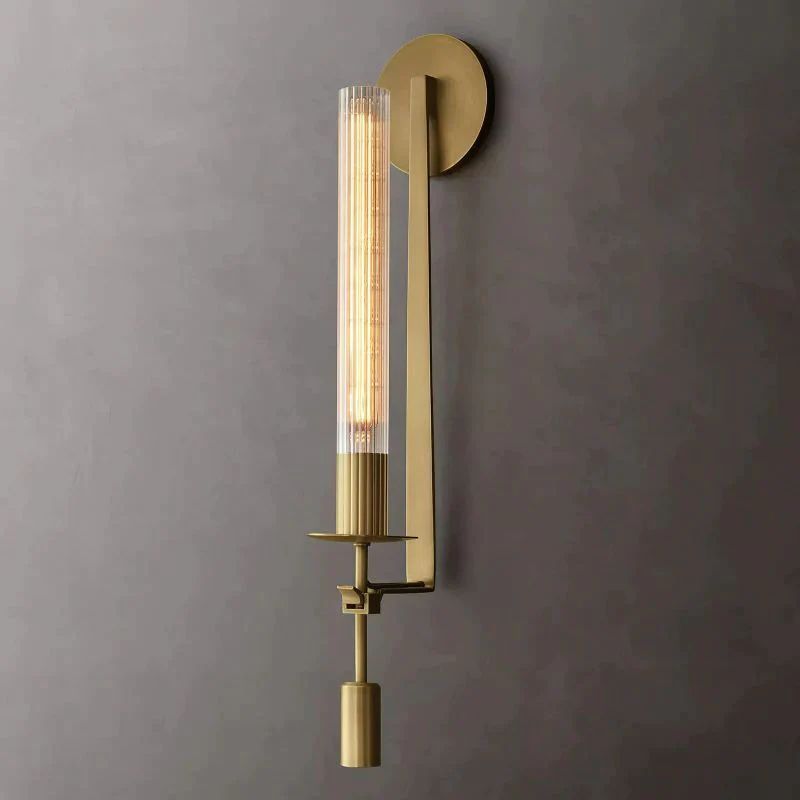 Vintage Brass Wall Light with Ribbed Glass Shade – Edison Bulb Fixture for Bedroom & Dining Room | Thomler