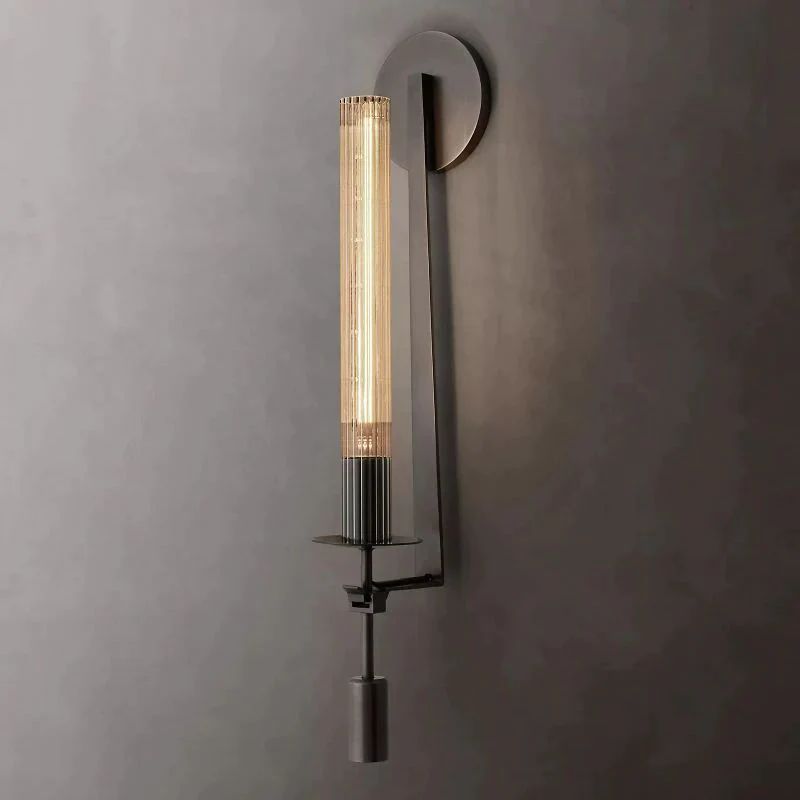 Vintage Brass Wall Light with Ribbed Glass Shade – Edison Bulb Fixture for Bedroom & Dining Room | Thomler