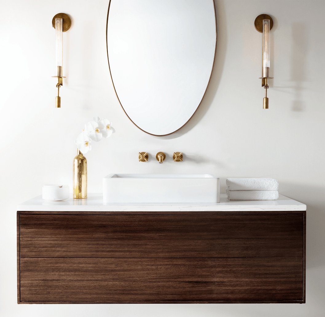 Brass Wall Sconce 28 in (71.0 cm) Clear Glass Indoor Lighting Minimalist Edison Bulb Fixture | Thomler