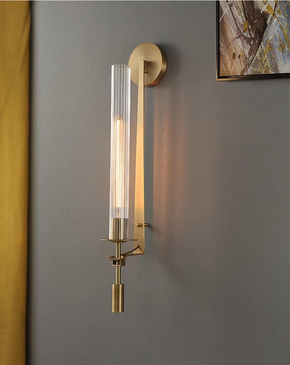 Brass Wall Sconce 28 in (71.0 cm) Clear Glass Indoor Lighting Minimalist Edison Bulb Fixture | Thomler