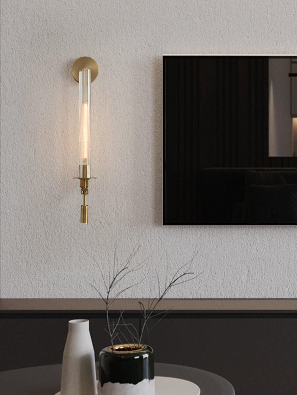 Brass Wall Sconce 28 in (71.0 cm) Clear Glass Indoor Lighting Minimalist Edison Bulb Fixture | Thomler