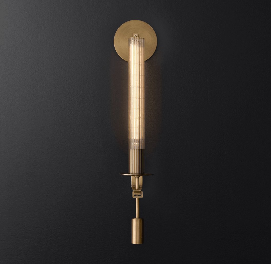 Brass Wall Sconce 28 in (71.0 cm) Clear Glass Indoor Lighting Minimalist Edison Bulb Fixture | Thomler
