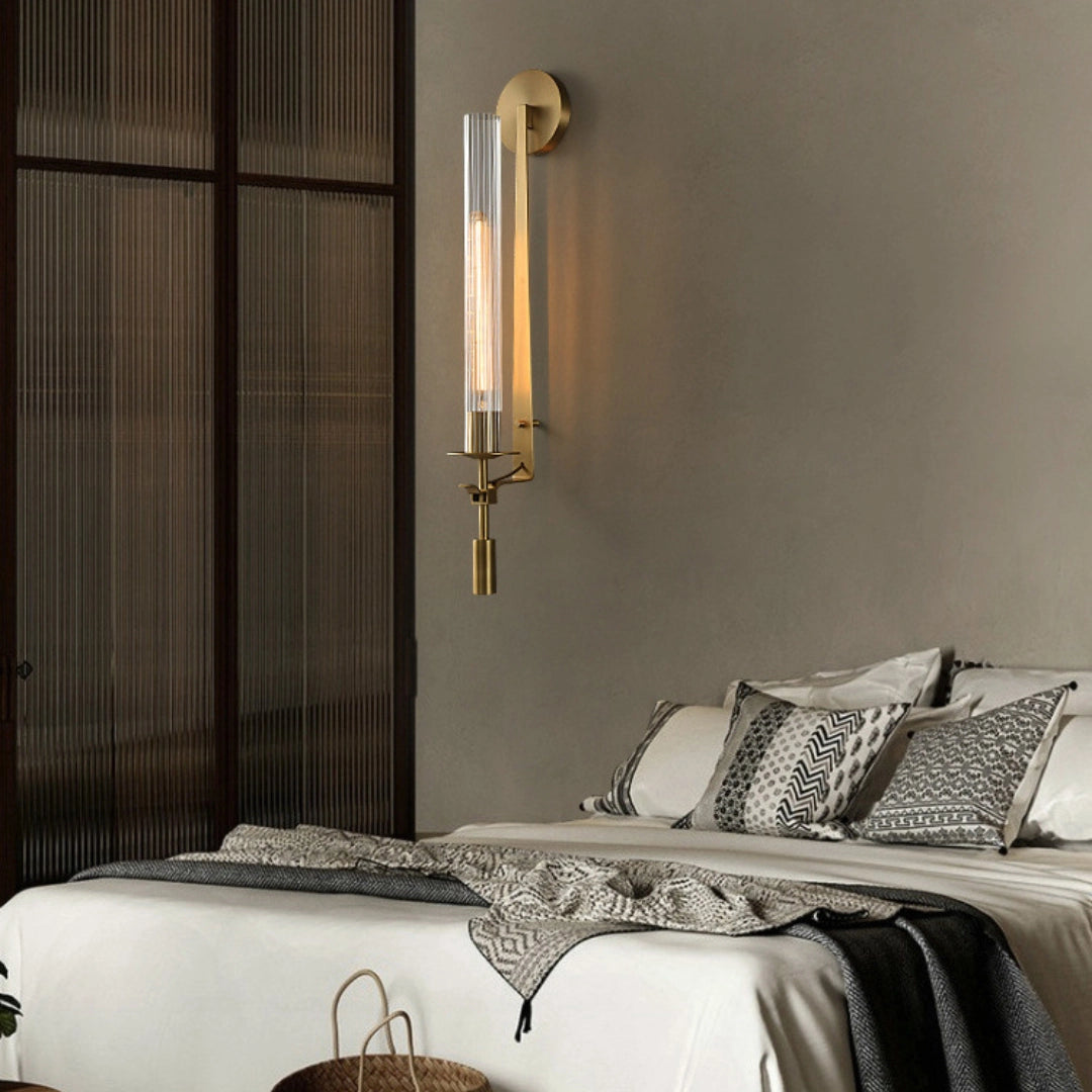 Brass Wall Sconce 28 in (71.0 cm) Clear Glass Indoor Lighting Minimalist Edison Bulb Fixture | Thomler