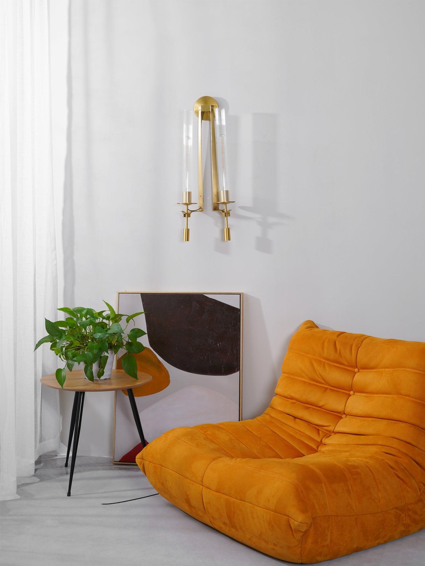 Brass Wall Sconce 28 in (71.0 cm) Clear Glass Indoor Lighting Minimalist Edison Bulb Fixture | Thomler