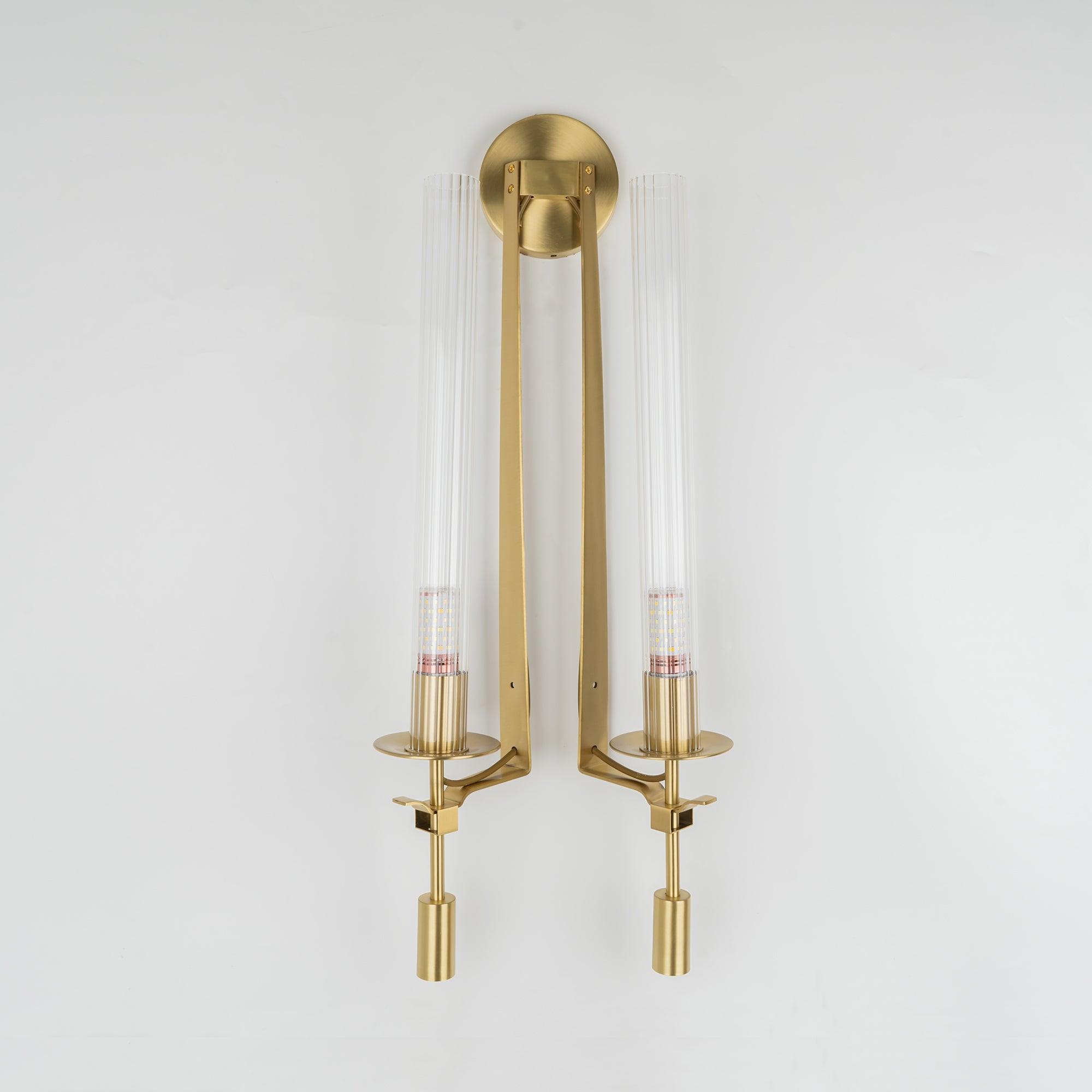 Brass Wall Sconce 28 in (71.0 cm) Clear Glass Indoor Lighting Minimalist Edison Bulb Fixture | Thomler
