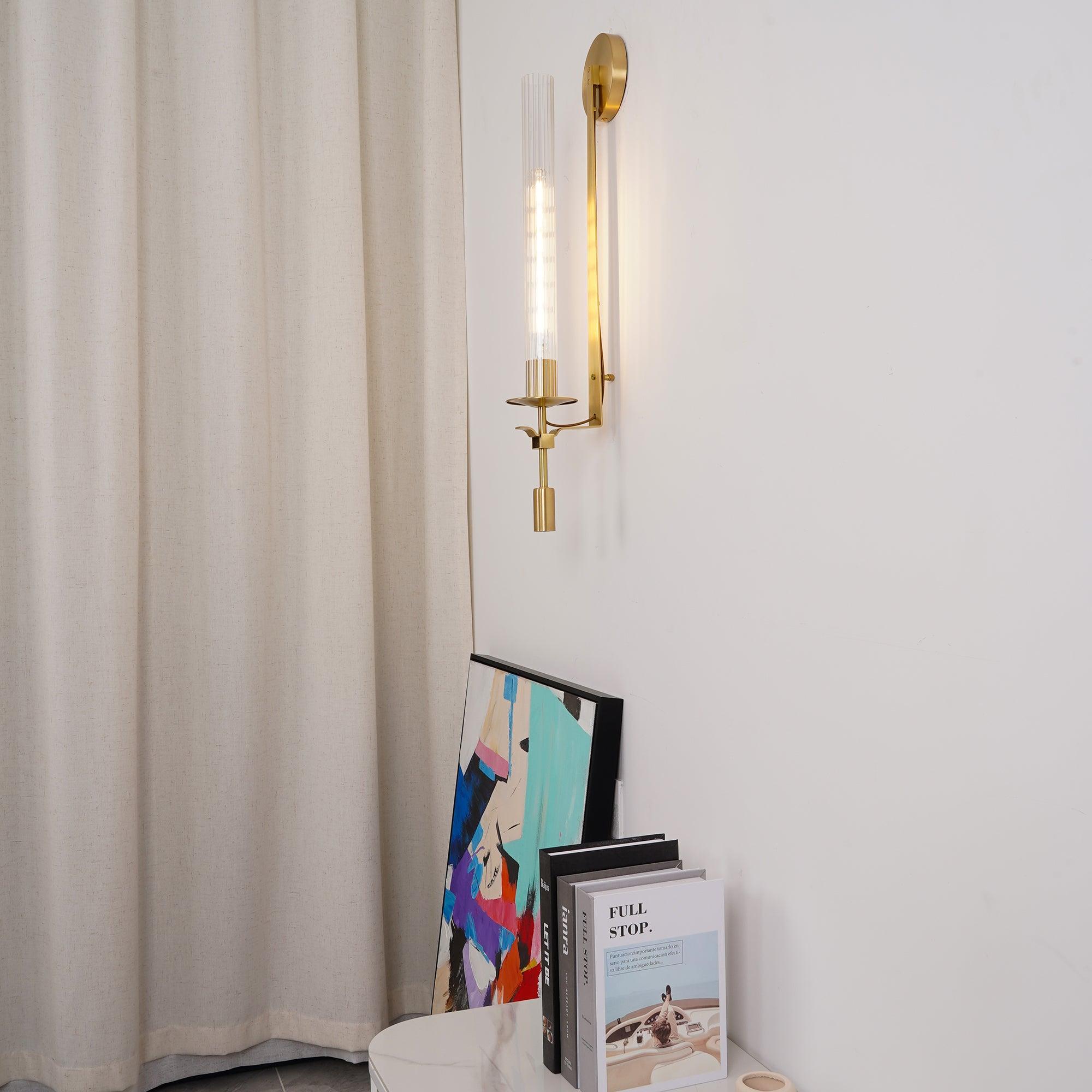 Brass Wall Sconce 28 in (71.0 cm) Clear Glass Indoor Lighting Minimalist Edison Bulb Fixture | Thomler