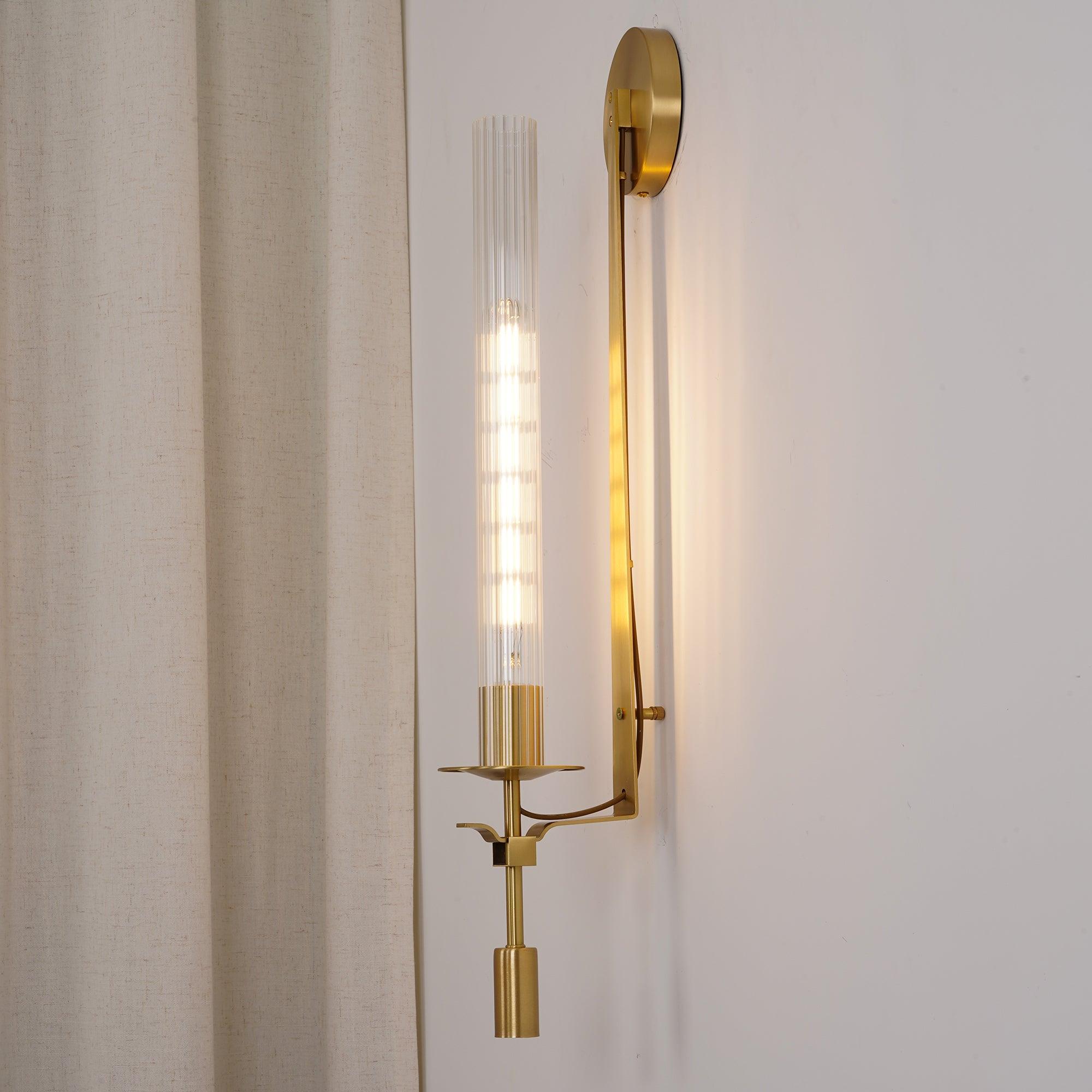 Brass Wall Sconce 28 in (71.0 cm) Clear Glass Indoor Lighting Minimalist Edison Bulb Fixture | Thomler