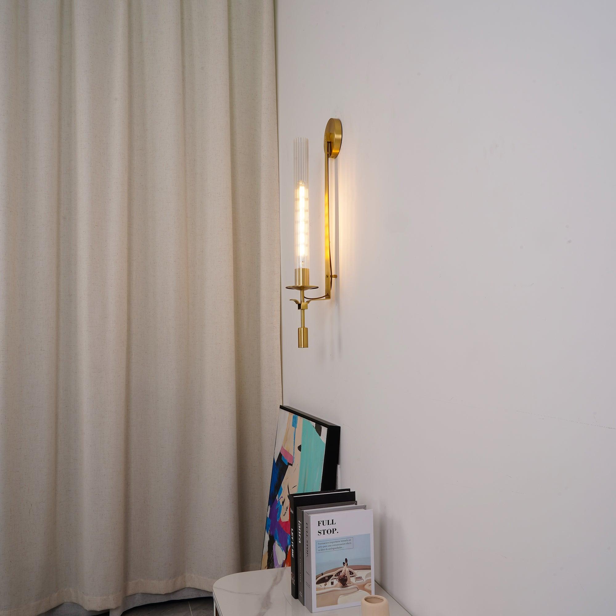 Brass Wall Sconce 28 in (71.0 cm) Clear Glass Indoor Lighting Minimalist Edison Bulb Fixture | Thomler