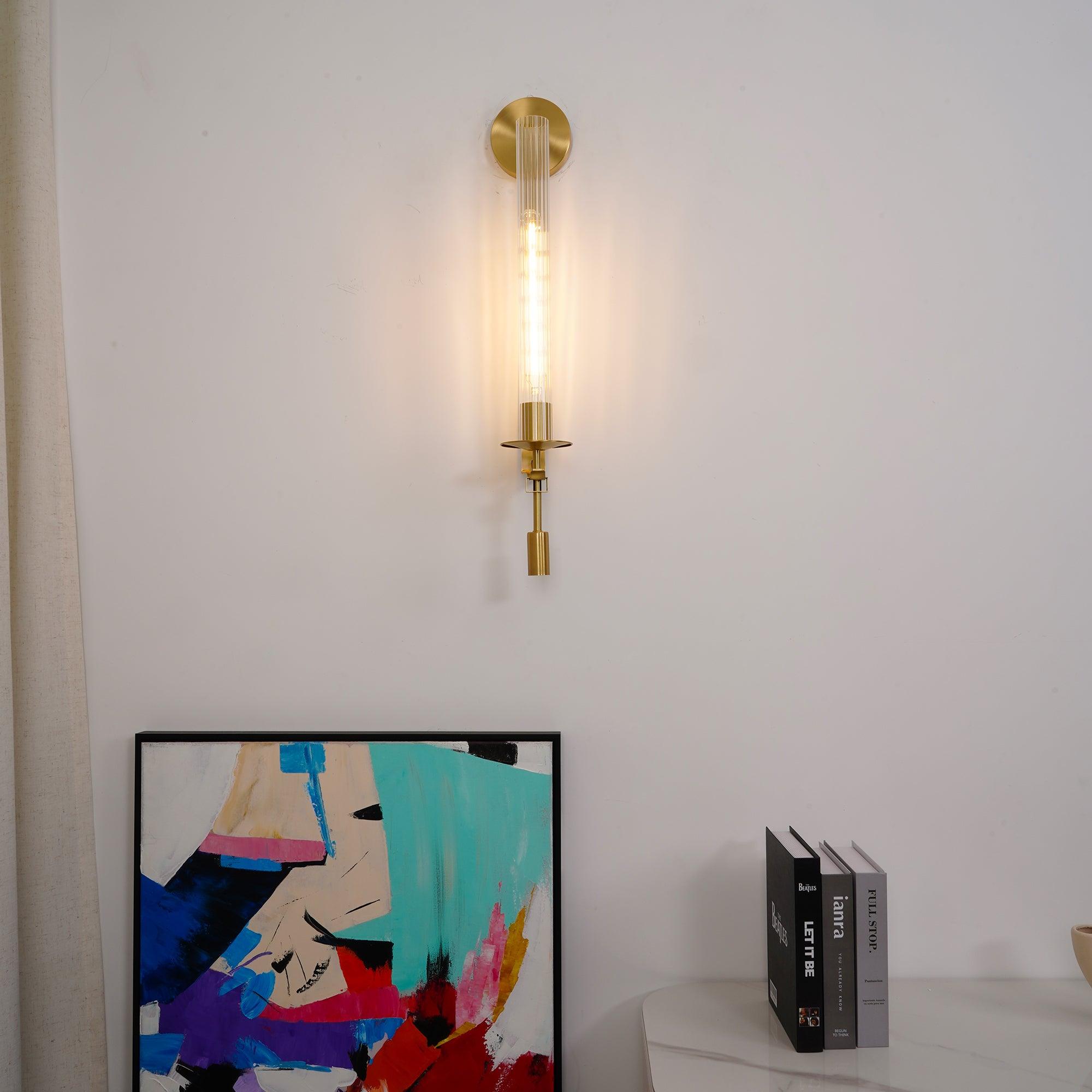 Brass Wall Sconce 28 in (71.0 cm) Clear Glass Indoor Lighting Minimalist Edison Bulb Fixture | Thomler