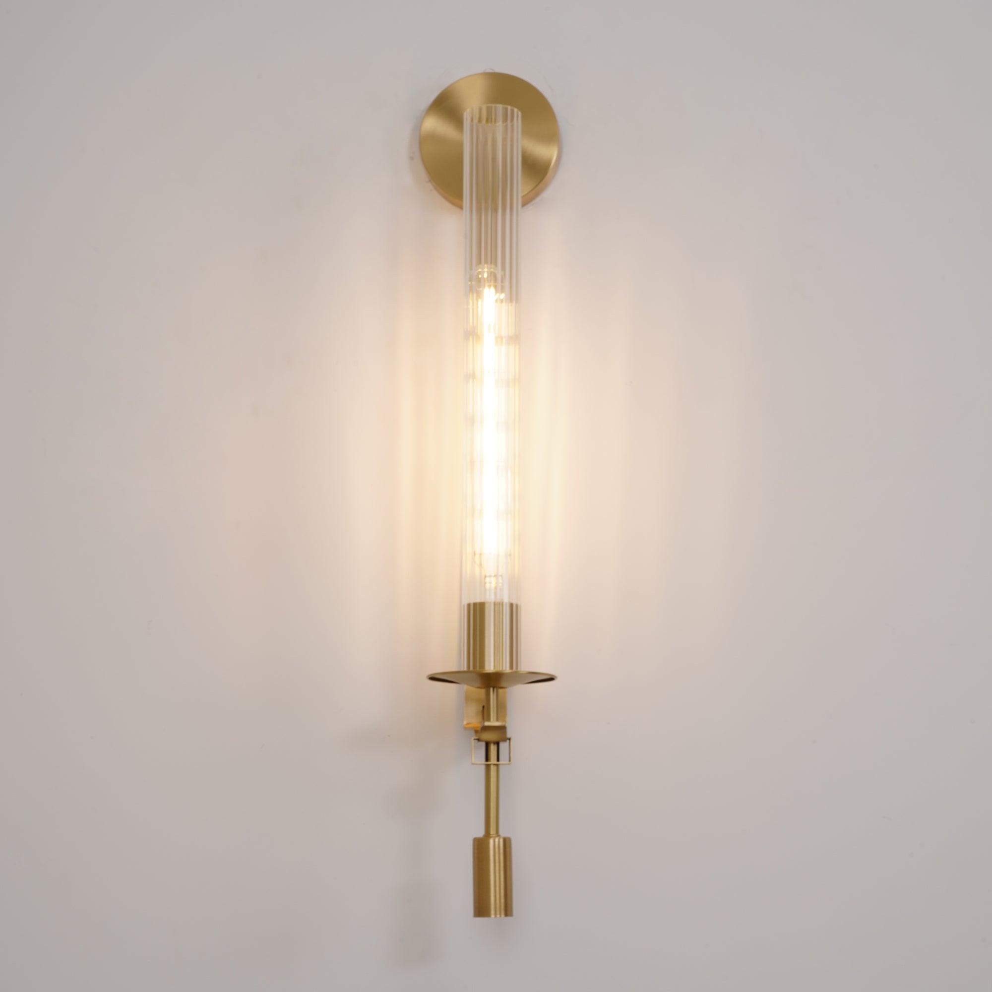 Brass Wall Sconce 28 in (71.0 cm) Clear Glass Indoor Lighting Minimalist Edison Bulb Fixture | Thomler