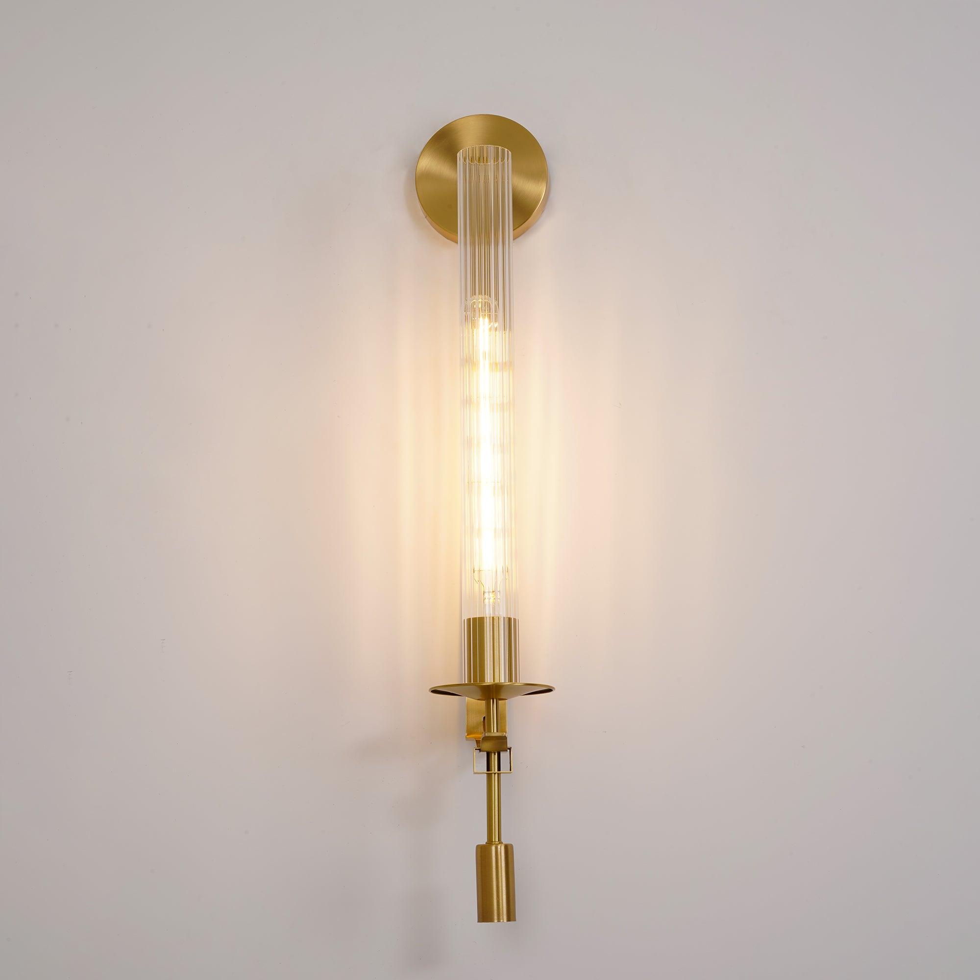 Brass Wall Sconce 28 in (71.0 cm) Clear Glass Indoor Lighting Minimalist Edison Bulb Fixture | Thomler