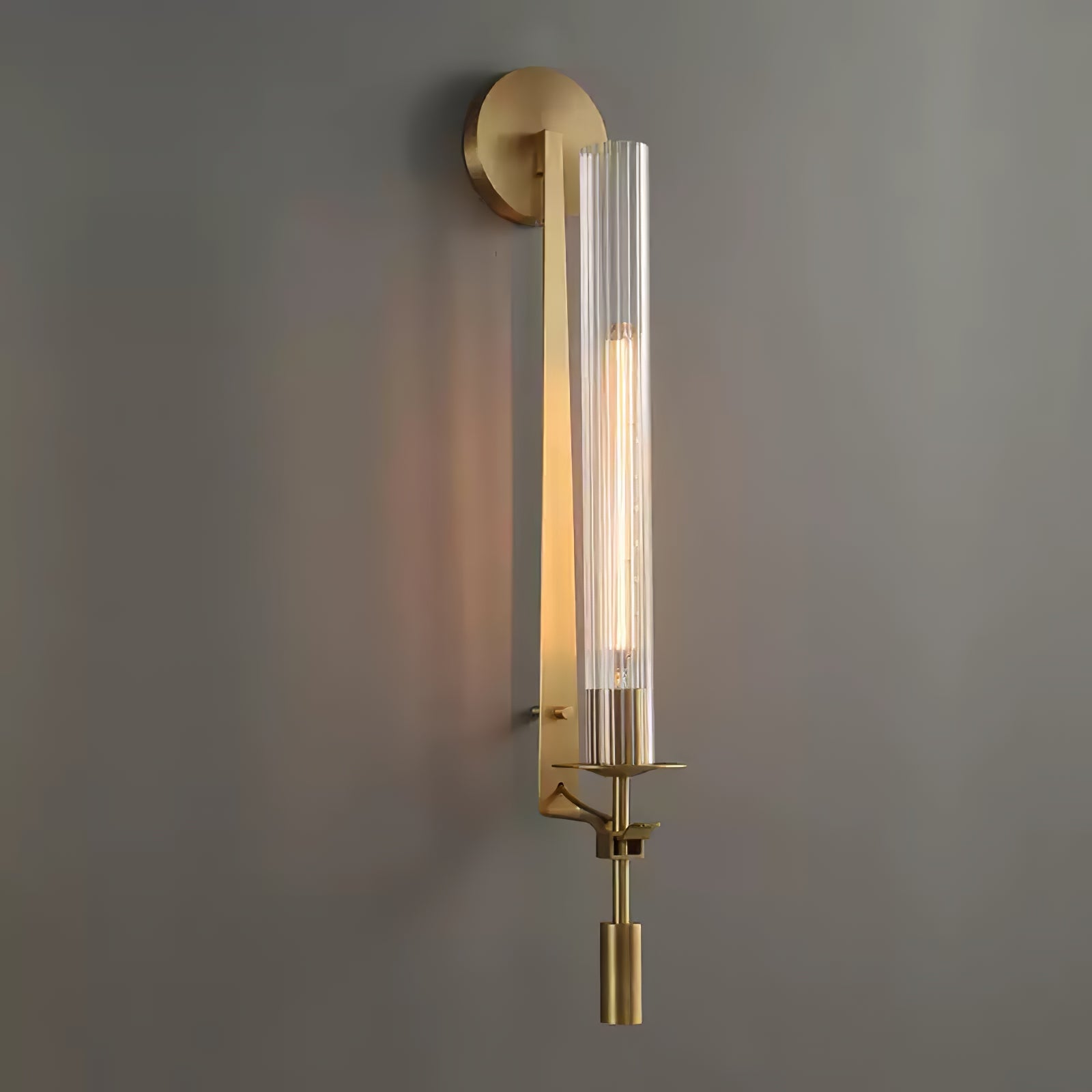 Brass Wall Sconce 28 in (71.0 cm) Clear Glass Indoor Lighting Minimalist Edison Bulb Fixture | Thomler
