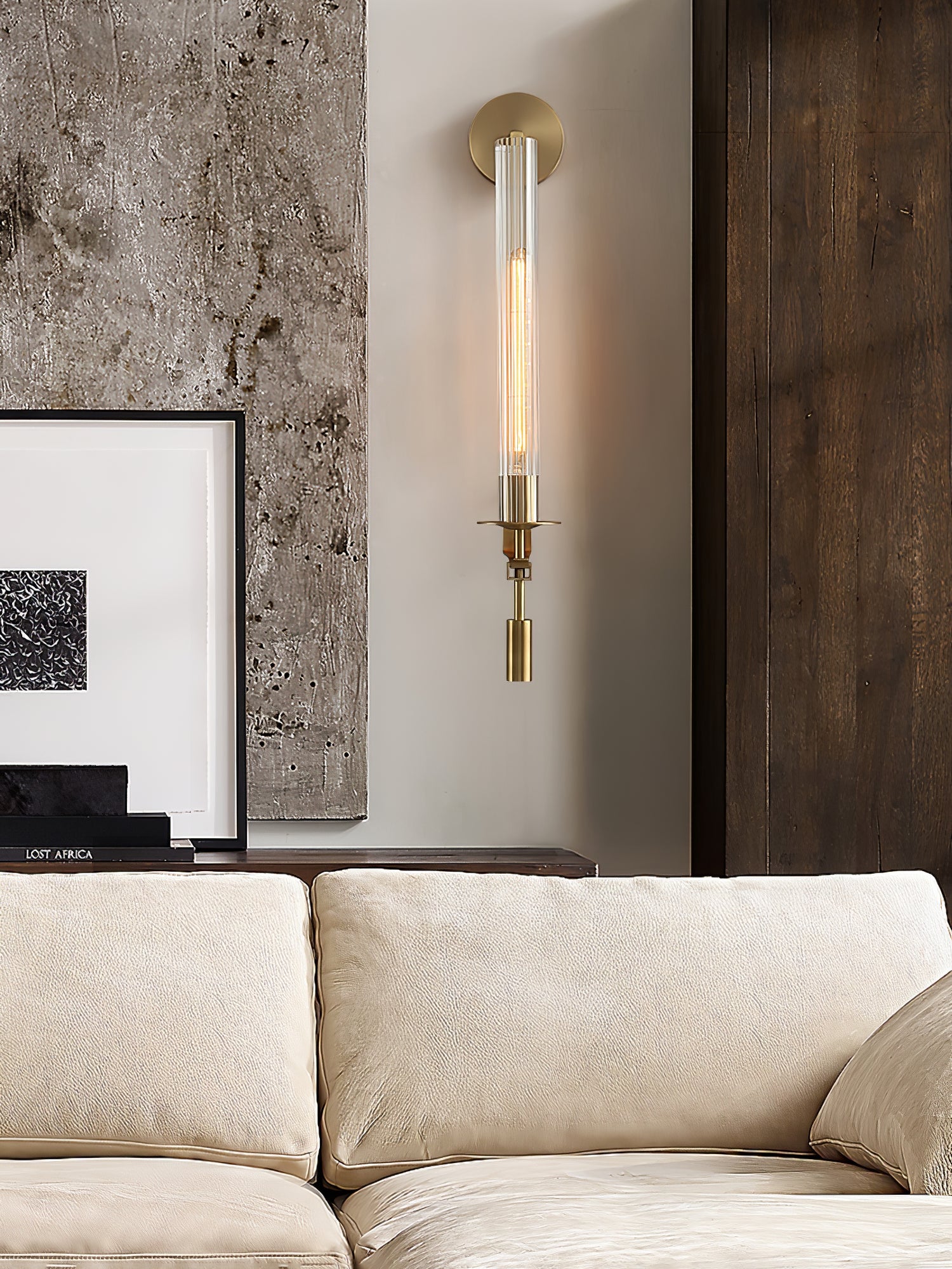 Brass Wall Sconce 28 in (71.0 cm) Clear Glass Indoor Lighting Minimalist Edison Bulb Fixture | Thomler