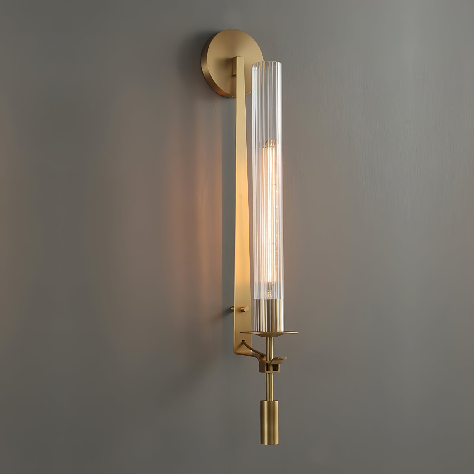 Brass Wall Sconce 28 in (71.0 cm) Clear Glass Indoor Lighting Minimalist Edison Bulb Fixture | Thomler