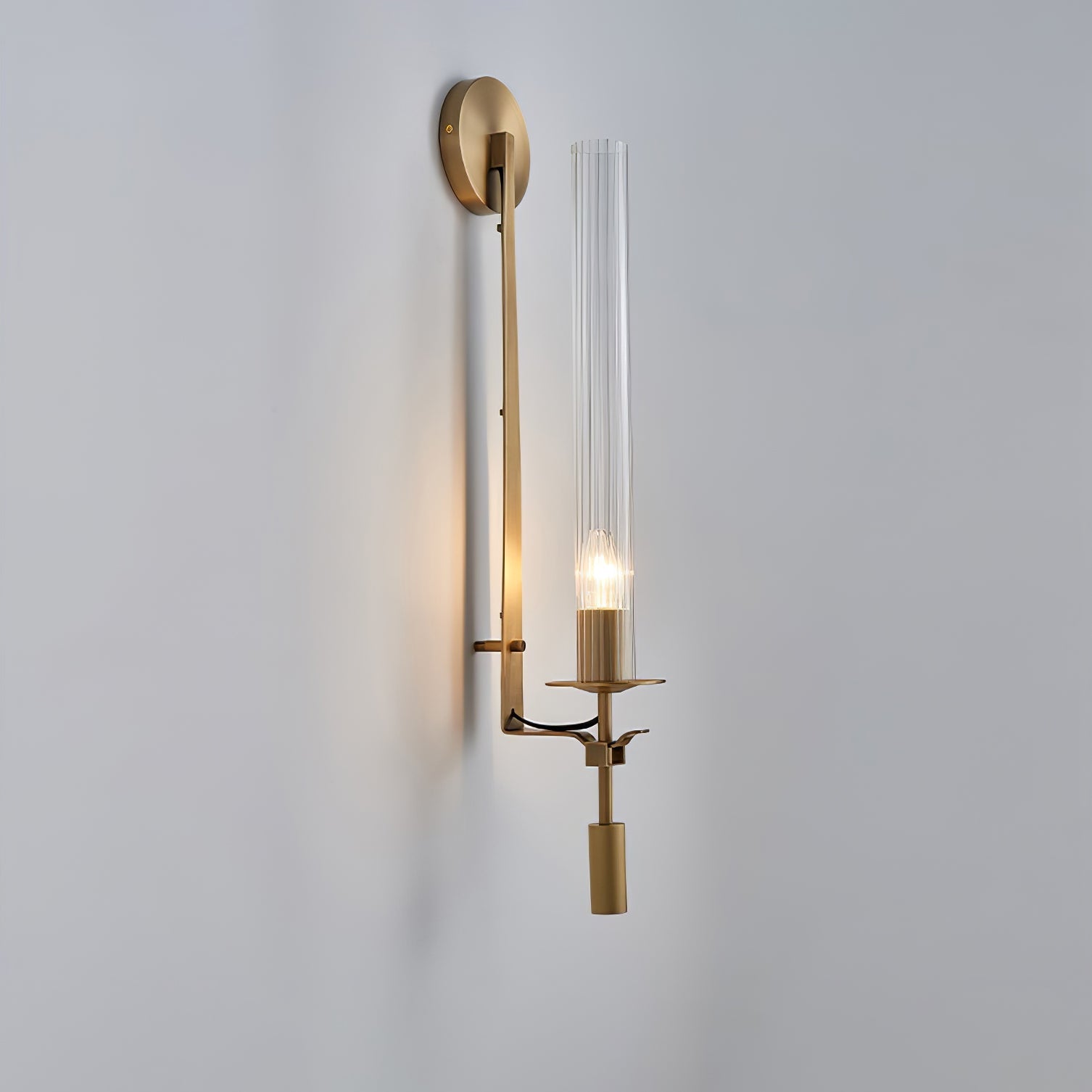 Brass Wall Sconce 28 in (71.0 cm) Clear Glass Indoor Lighting Minimalist Edison Bulb Fixture | Thomler