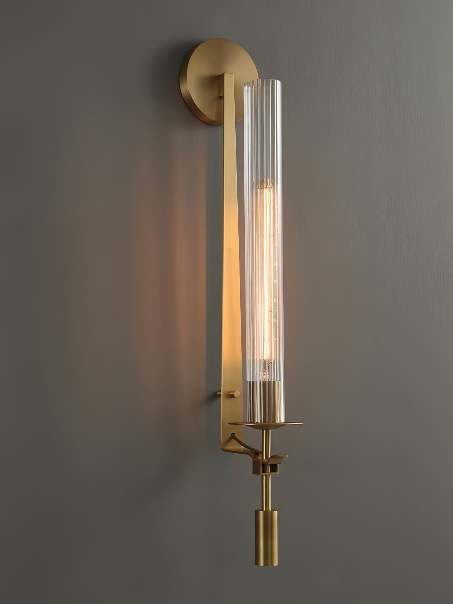 Brass Wall Sconce 28 in (71.0 cm) Clear Glass Indoor Lighting Minimalist Edison Bulb Fixture | Thomler