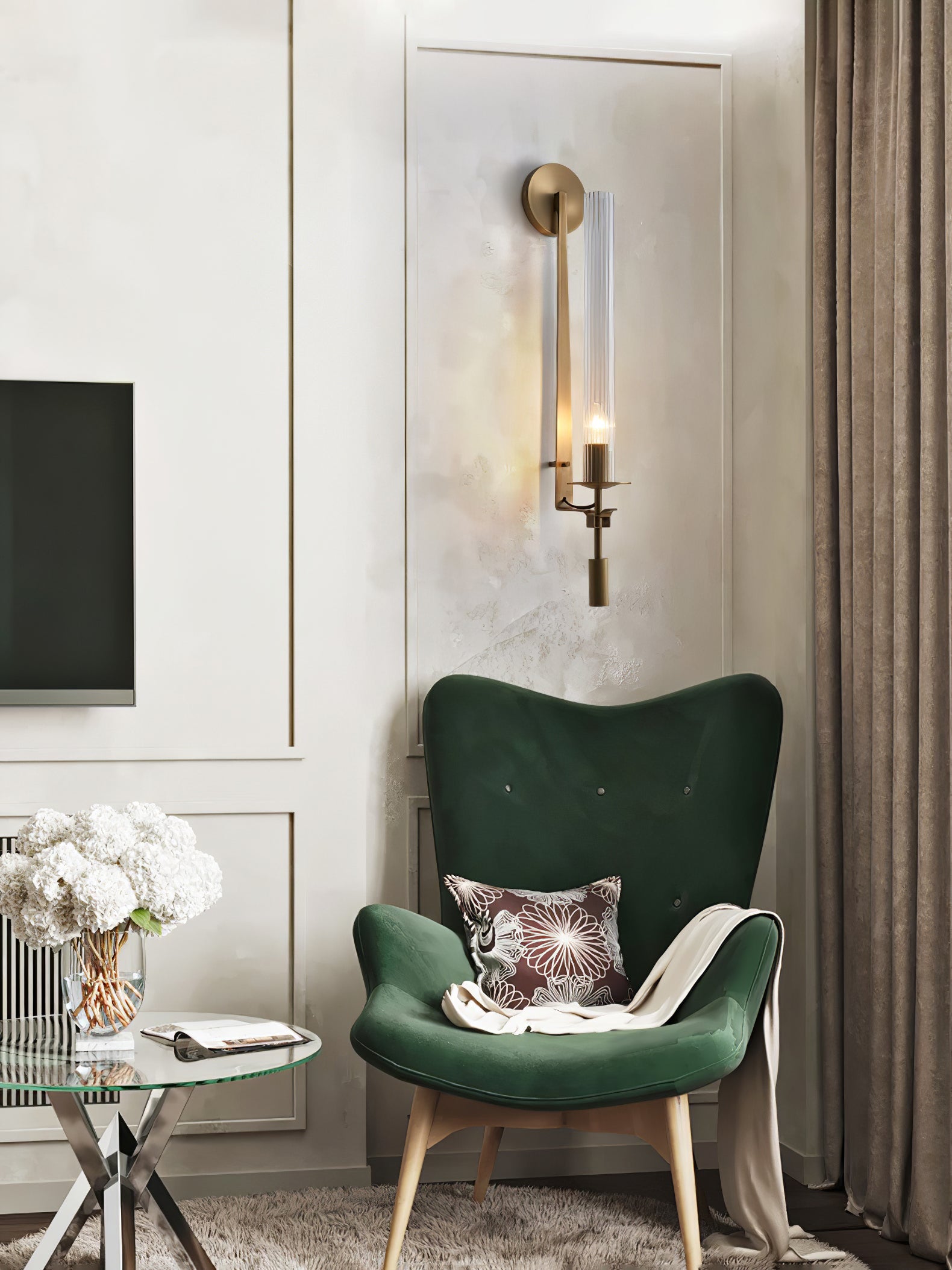 Brass Wall Sconce 28 in (71.0 cm) Clear Glass Indoor Lighting Minimalist Edison Bulb Fixture | Thomler