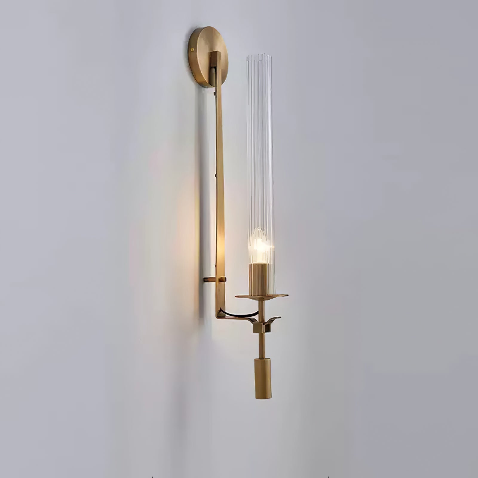 Brass Wall Sconce 28 in (71.0 cm) Clear Glass Indoor Lighting Minimalist Edison Bulb Fixture | Thomler