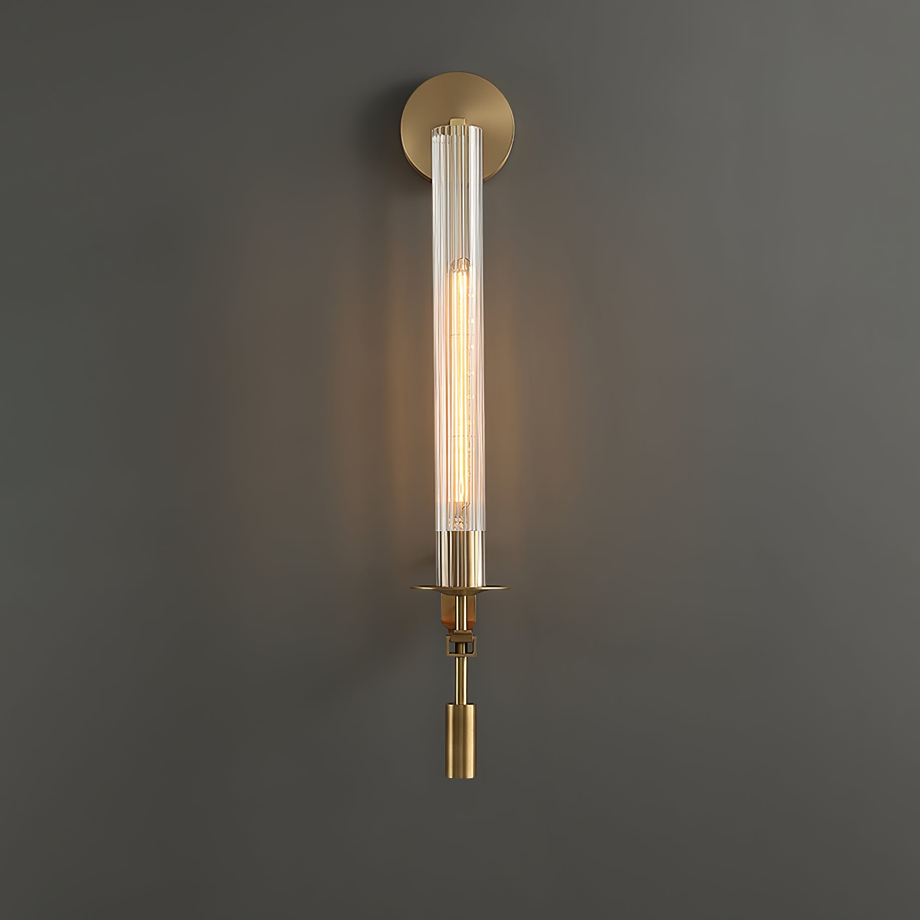 Brass Wall Sconce 28 in (71.0 cm) Clear Glass Indoor Lighting Minimalist Edison Bulb Fixture | Thomler